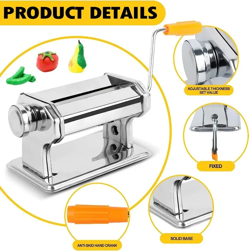 1PC Stainless Steel Rubber Clay Machine Manual Noodle Press Rolling Dough Machine Hand Cranked Household DIY Clay Tool