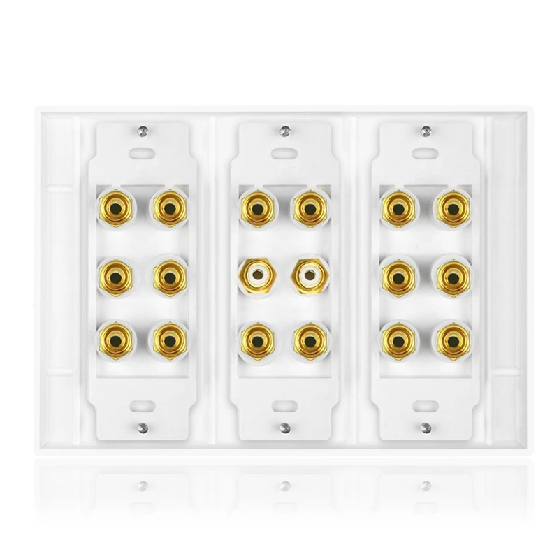 Retail 8.2 Speaker Wall Plate With 16 Banana Post And 2 RCA For Surround Home Theater