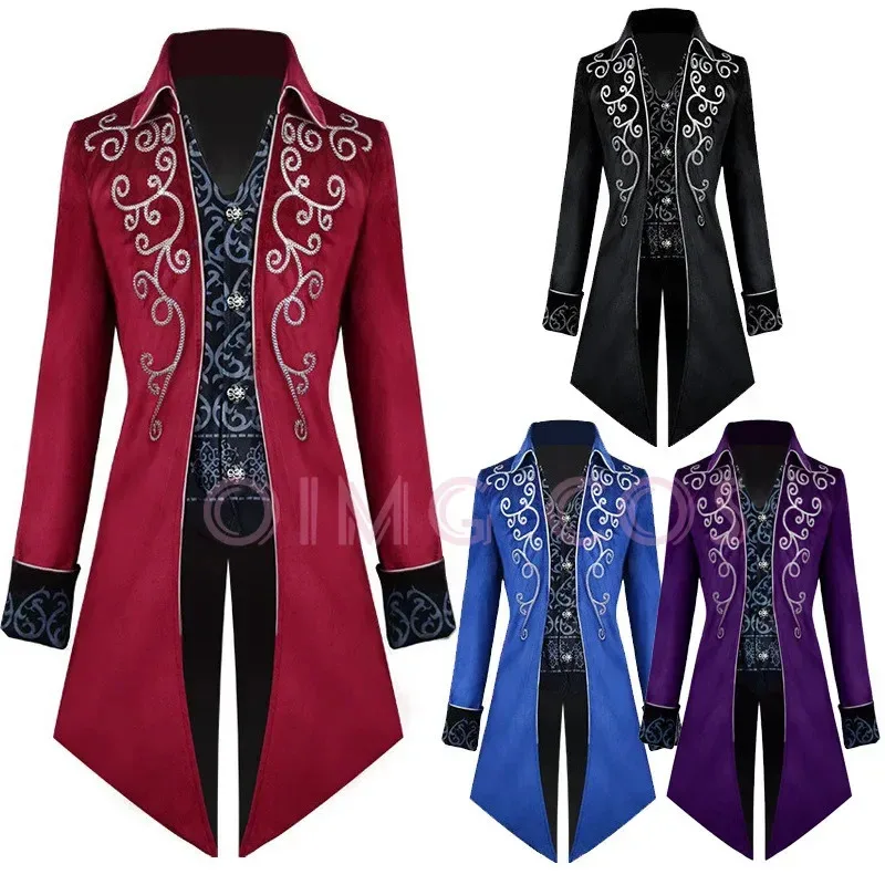 

DY2025Новый мужской средневековый ретро средней длины с отделкой SilverTailcoat Palace Coat Одежда Фрак