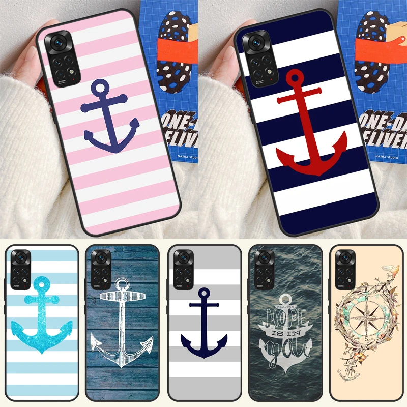 Stripes Anchor Boat Ship Case For Xiaomi Redmi Note 8 9 10 11 Pro 8T 9S 10S 11S Redmi K50 K40 Gaming 9A 9C 9T 10C