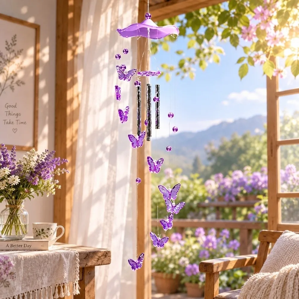 Dolphin Butterfly Wind Chime Metal Tubes Wonderful Sound Flower Hanging Decor Pendant Star Window Ornaments Indoor Outdoor