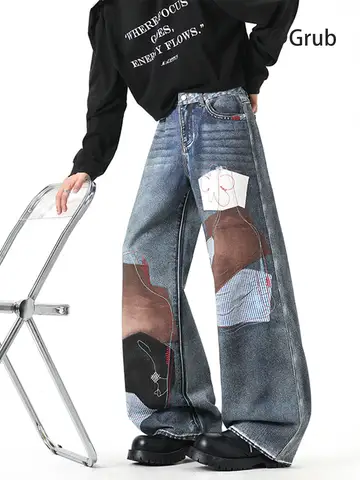 Blue Women's Jeans Hip-hop Vintage Streetwear Y2K Wide Leg Straight Jean High Waist Trouser Classic Baggy Denim Pants
