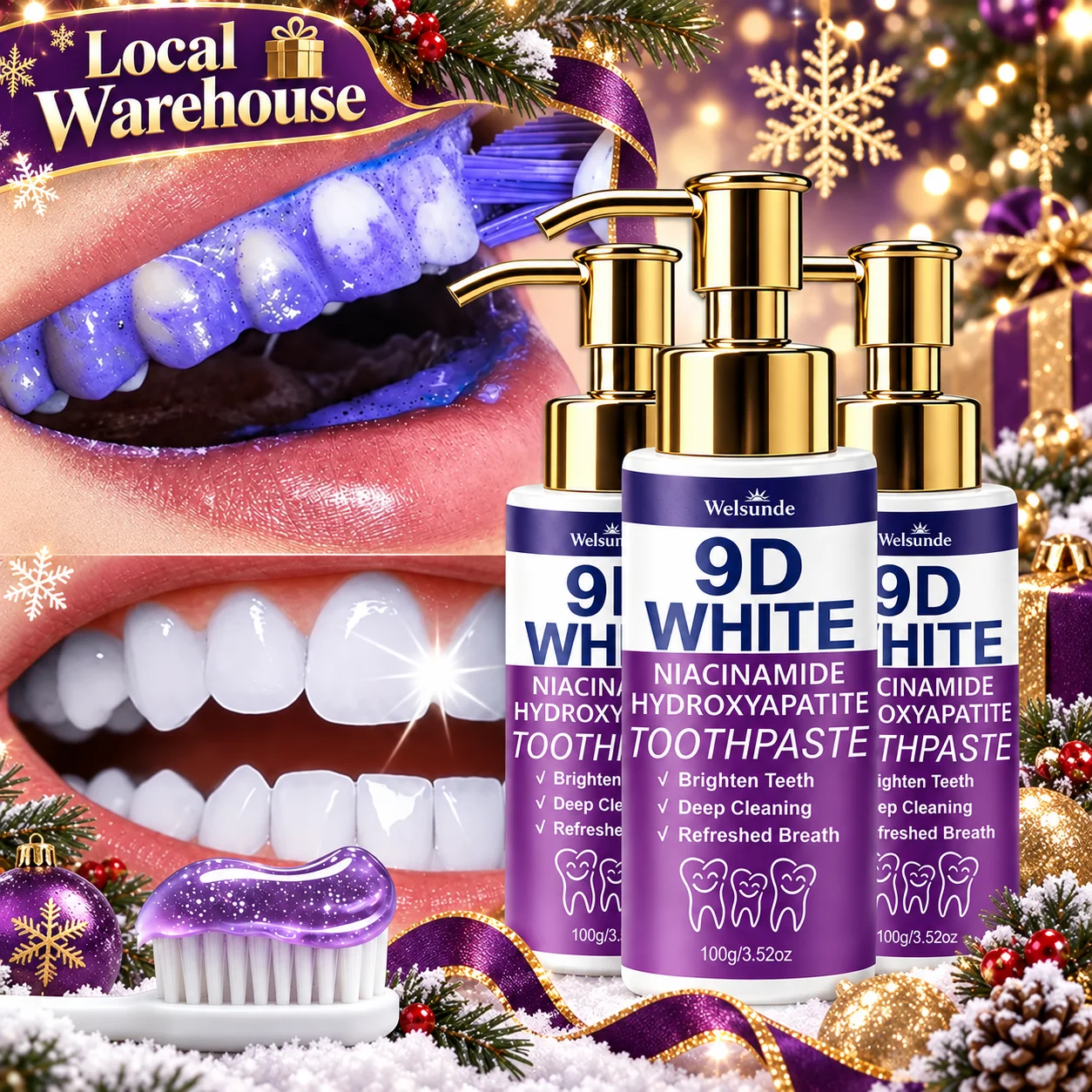 Whitening Foam Pump - 1/3 tubes de dentifrice blanchissant, à