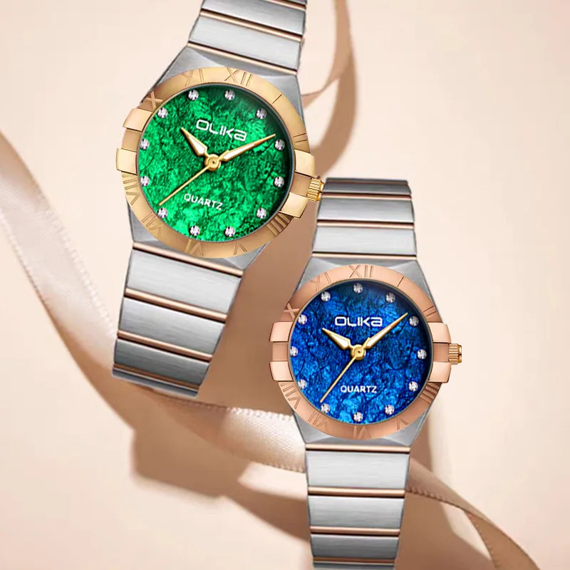 Новые модные женские маленькие зеленые часы, нишевые темпераментные водонепроницаемые стальные ремешки, светящиеся женские студенческие кварцевые часы