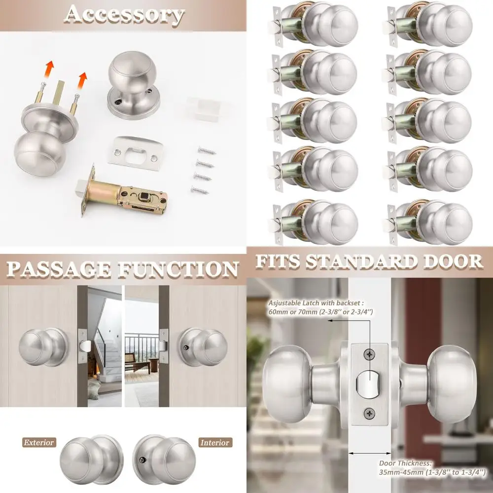 

Сатино-никелевые дверные ручки для проходной двери, 10 шт., без блокировки, современная фурнитура для внутренней/внешней двери для прихожей и шкафа