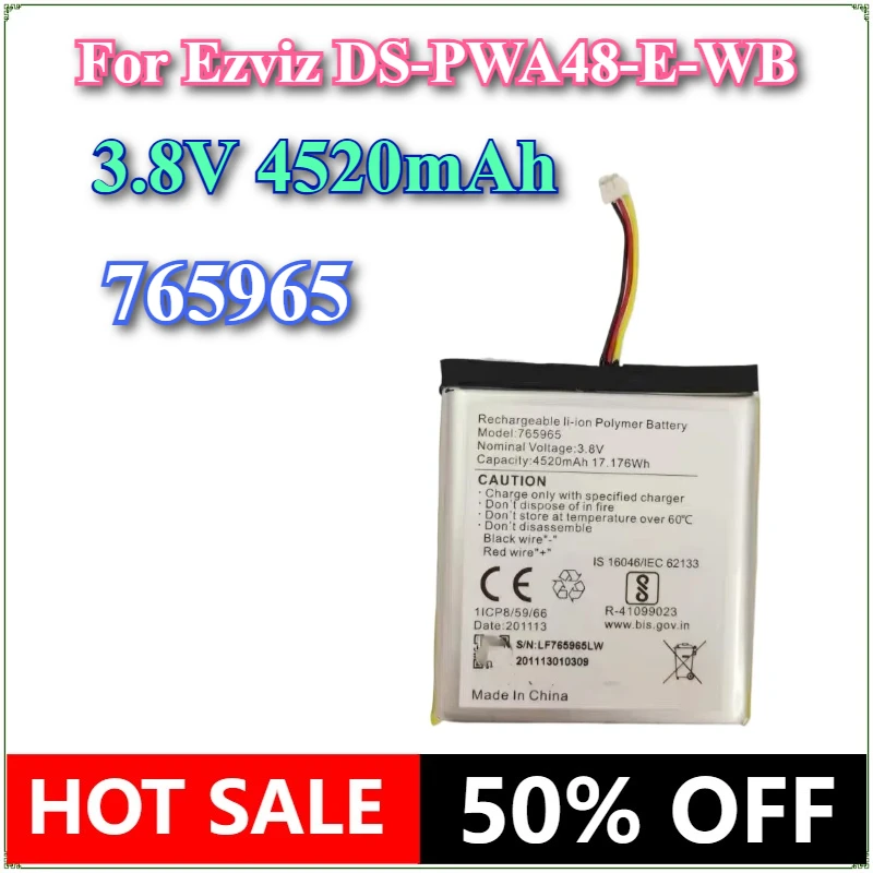 Brand New 3.8V 4520mAh 765965 Battery for Ezviz DS-PWA48-E-WB Full Capacity High Quality
