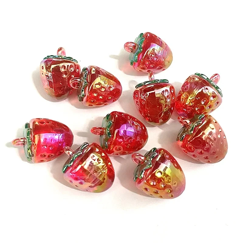 50pcs Laser acrilico fragola frutta Charms ciondoli all\'ingrosso all\'ingrosso fai da te Eardrop portachiavi collana ciondolo gioielli Make