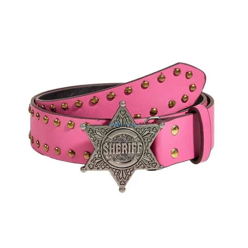 

D0UD Girl Belt Star Buckles Rivets Wide Belt European and American Fashion Belt