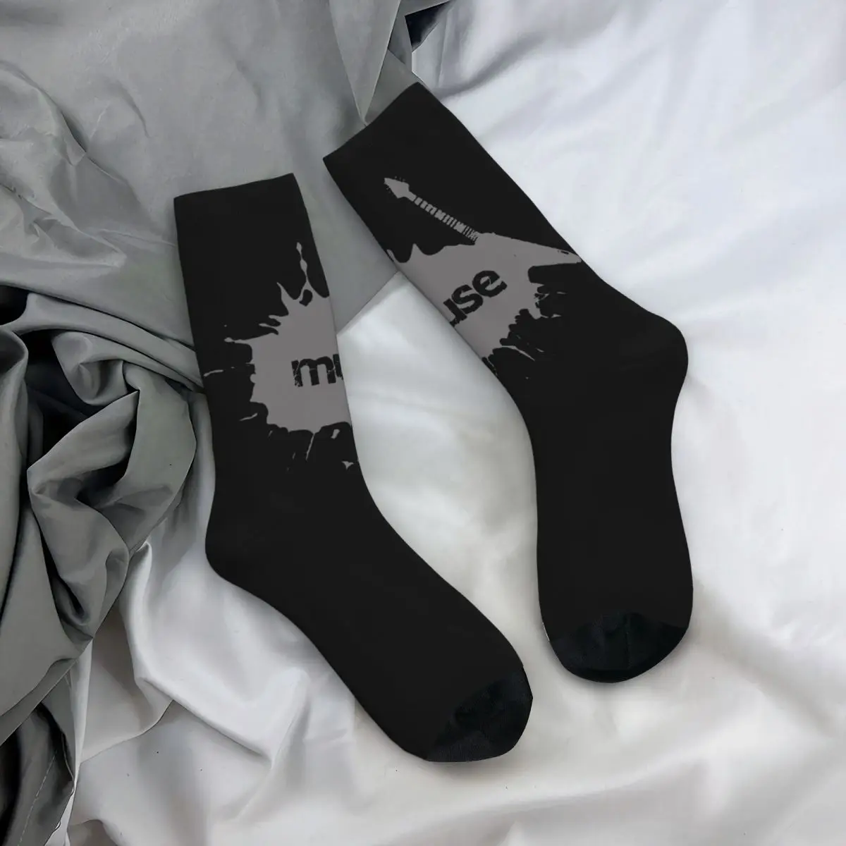 Meias de compressão Hip Hop masculinas, música retro, guitarra louca, musa unisex, Harajuku, sem costura impresso, novidade engraçada Happy Crew Sock