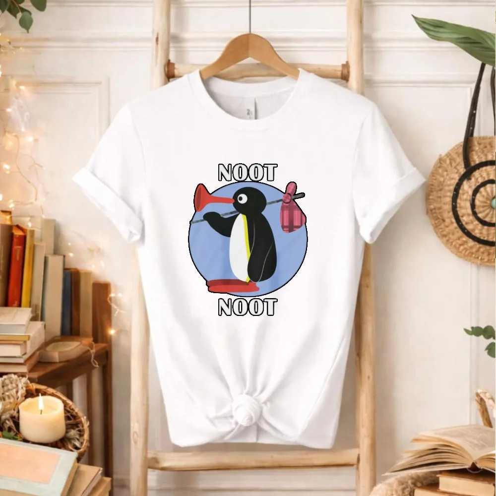 Pingu Noot Noot Men's Fitted Short Sleeve Tee Funny Tshits Graphic Tshirts Cotton Retro Street Fashion T-shirt Spring and Summer