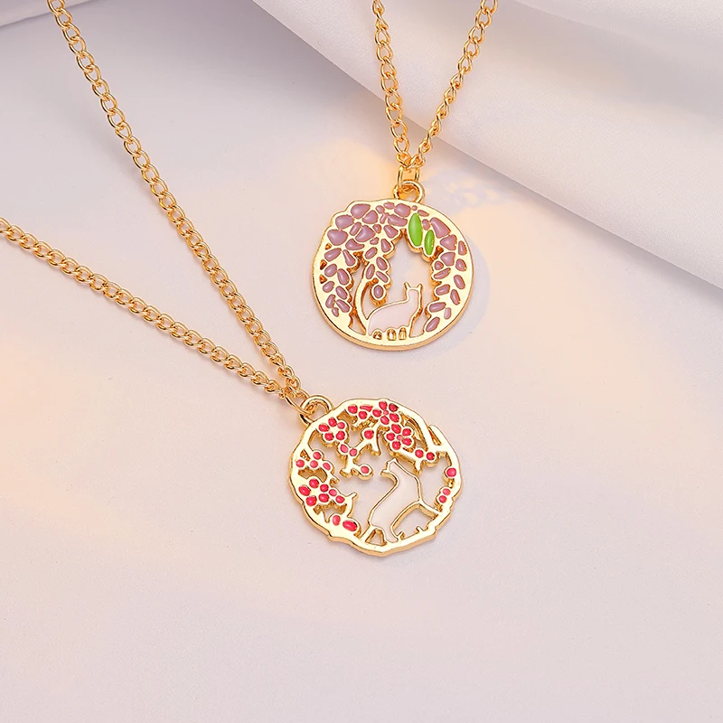 Cute Cartoon Necklace Sakura Bunny Cat Panda Hollow Fashion Creative Garland Pendant Ladies Girls Jewelry Accessories DIY Gift