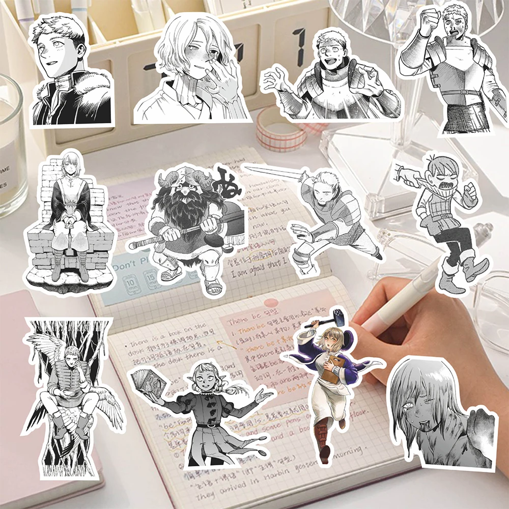 10/30/73pcs Funny Anime Delicious in Dungeon Stickers Cute Black and White Graffiti Decals Phone Laptop Luggage Cartoon Sticker