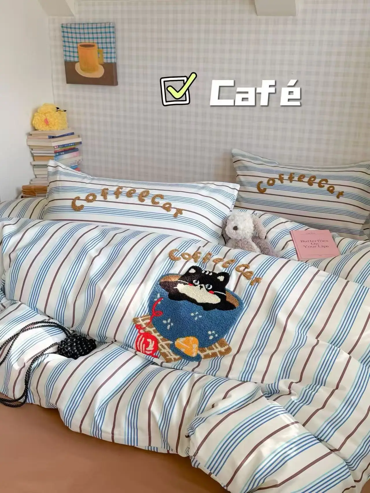 3D Towel Embroidery 4 Piece Cotton Bedding Set Cartoon Fairy House Duvet Cover Sheet Pillowcases