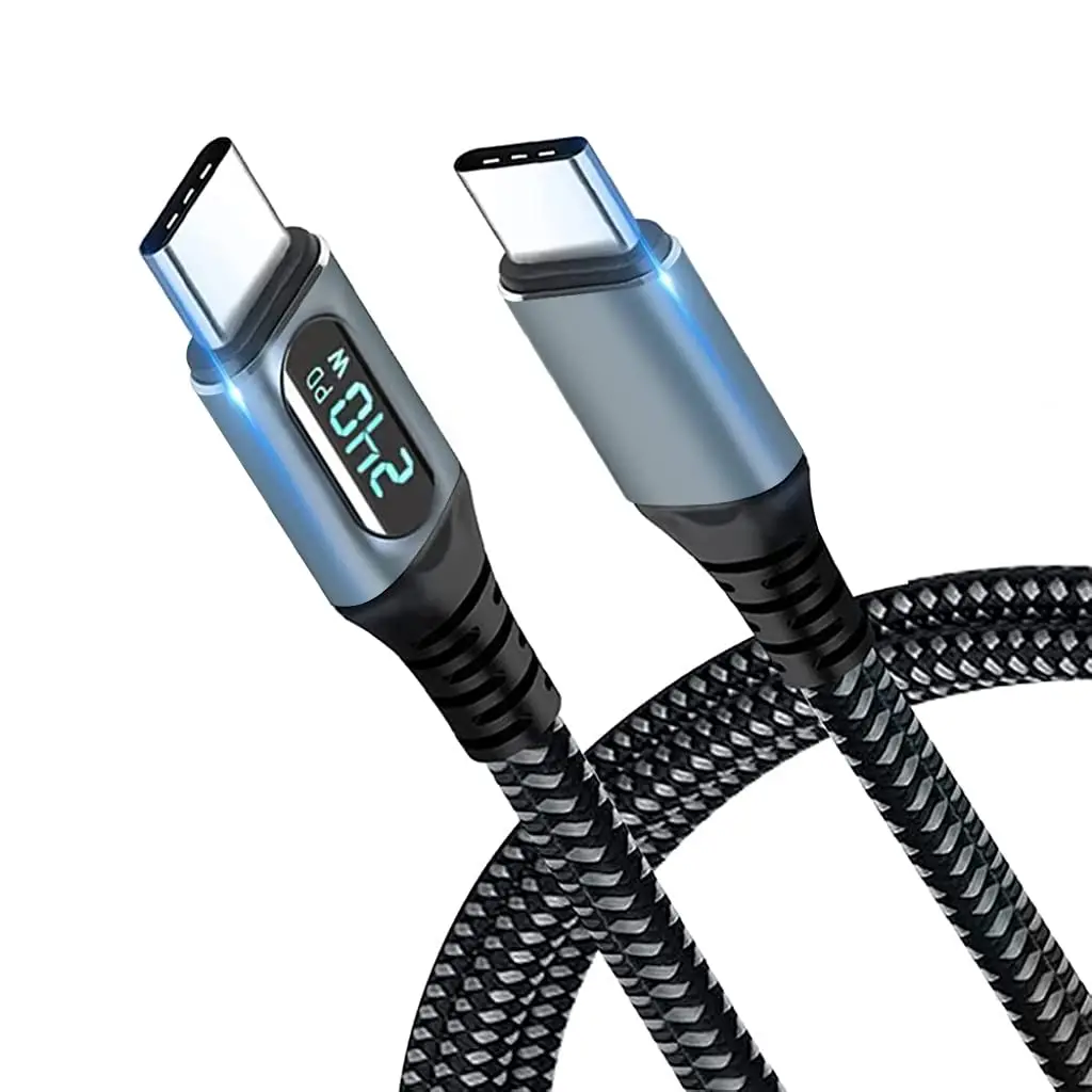 USB C Cable Thunderbolt 4 C Type Cable with LED Display PD Max 240W Fast Charging Max 40Gbps Nylon Braided Laptop Data Cord