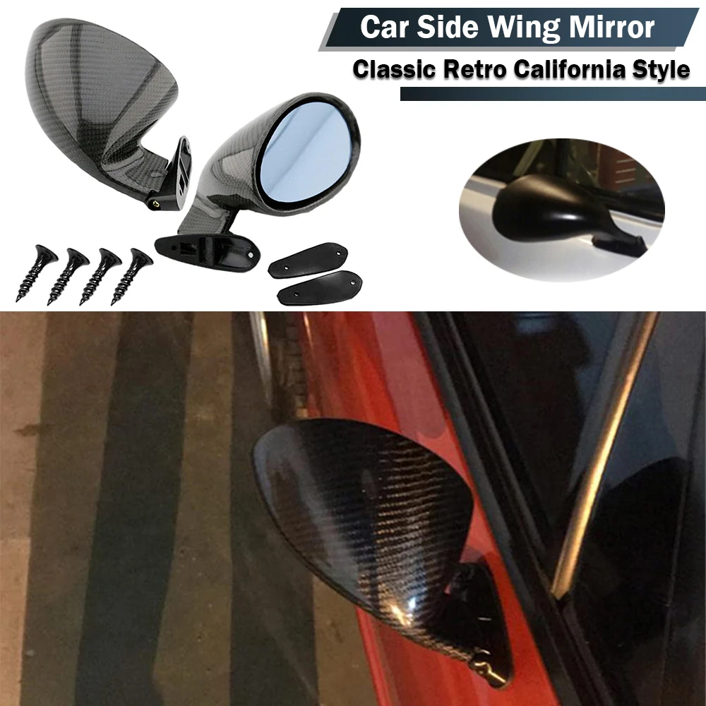 A Pair Car Door Side Wing Mirror Universal Classic Retro California Style Rearview Mirror Replacement Refit For Most Cars