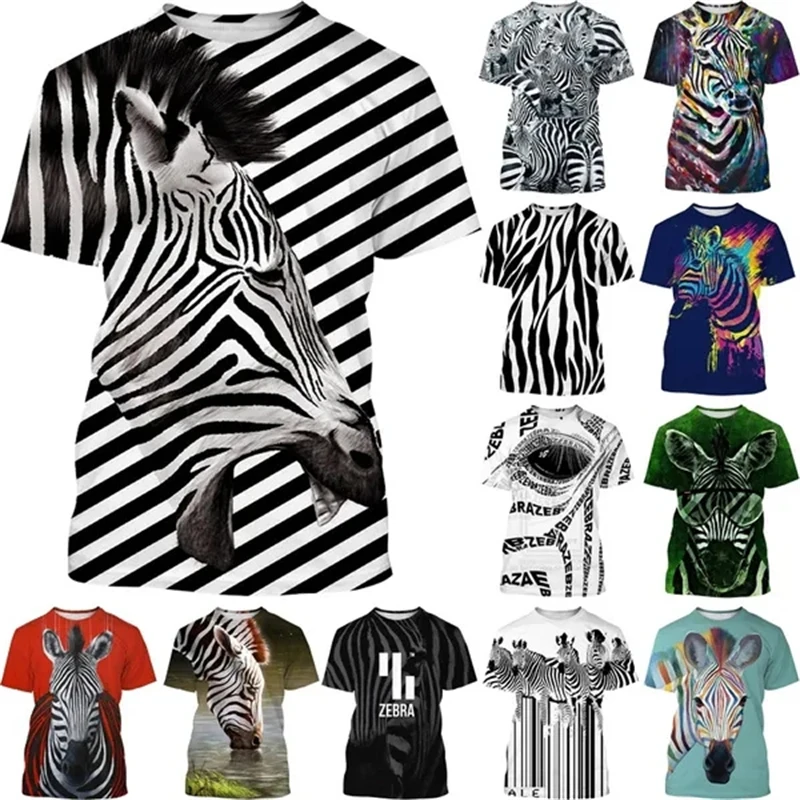 Zebra Animal 3D Printing Breathable Short Sleeve T Shirt Men\'s Prairie Horse Hip-Hop Style Streetwear Top Streak Zebra T-shirts