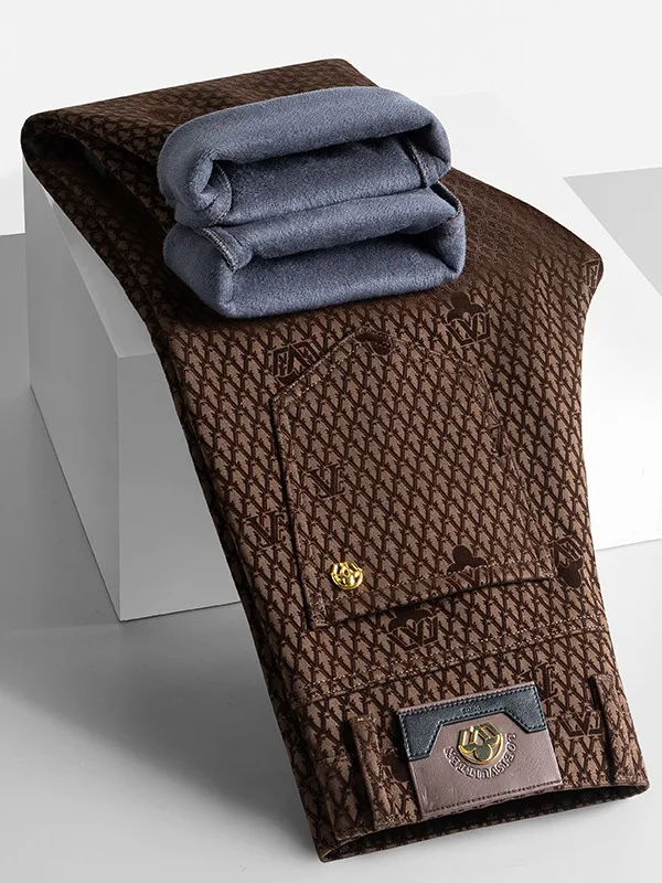 

Casual Trousers for Men Thiened Straight Leg Fce Busin Pants Autumn Winter Polyester Fiber Elastic Fiber