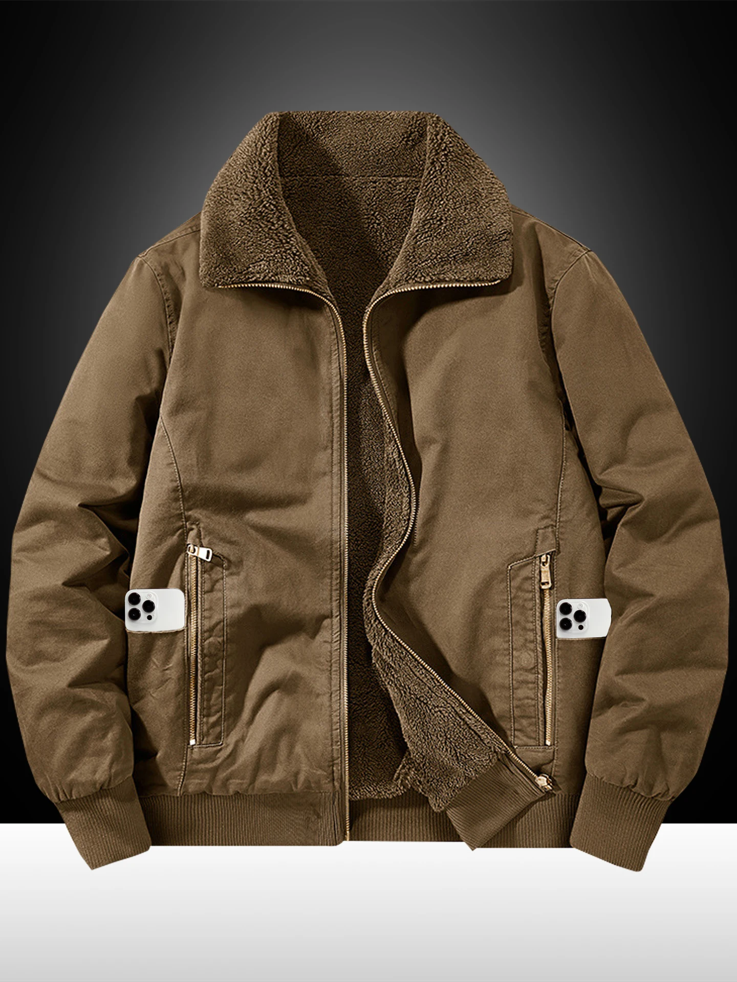 

Double-Sided Wear Cotton Jaet Men's Pure Cotton lin Loose Large Size Multi-ket Cotton Coat Thiened Fce Busin ...