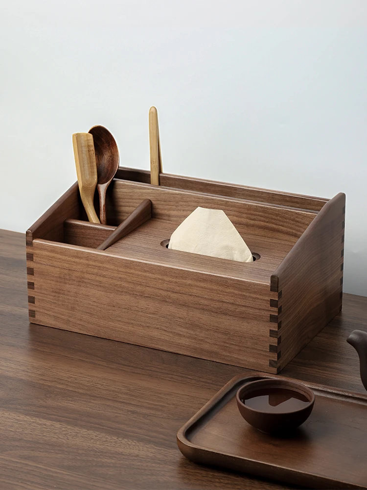 

Black Walnut Multifunctional Paper Towel Box Storage Box Household Living Room Tea Table Desktop Solid Wood Storage Box