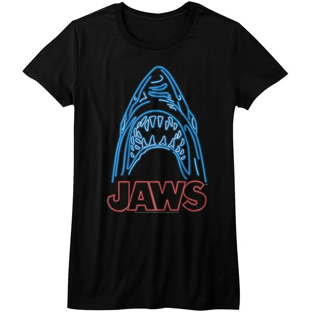 Jaws Head Neon Lights Womans Fitted T Shirt Great Movie