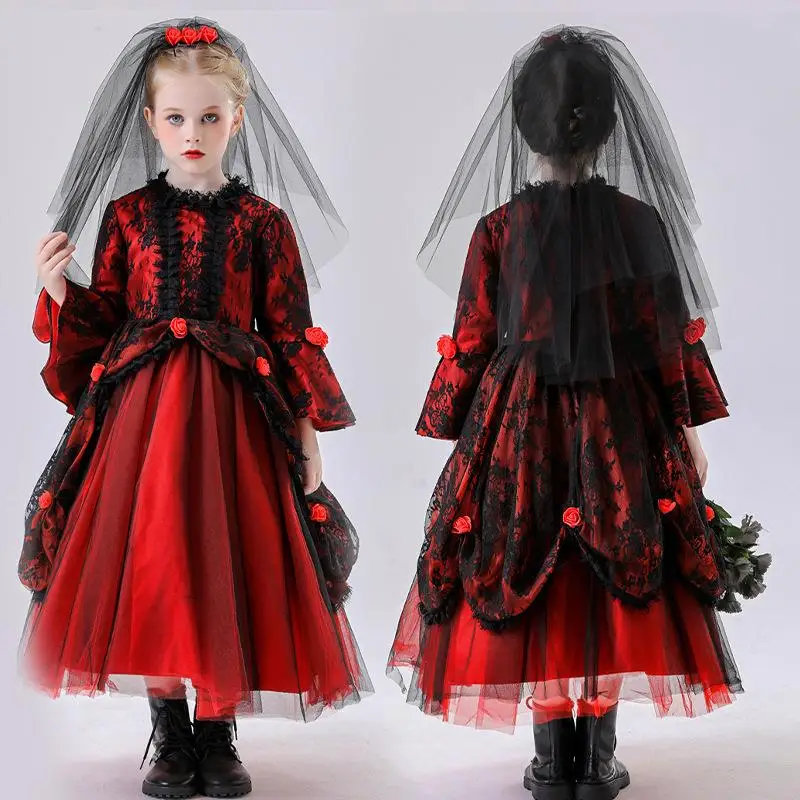 

Детский костюм ведьмы на Хэллоуин Princ Dr, красный призрак невесты, наряд для девочки Faion ow