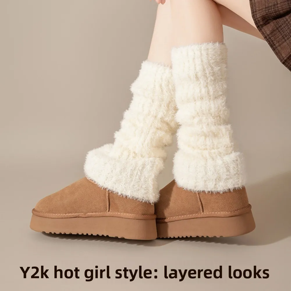 

Чехлы для ног в японском стиле, пушистые гетры, 45 см, длинные носки-трубы из кораллового флиса, Y2K, чехол для ботинок Kawaii Lolita, осень/зима