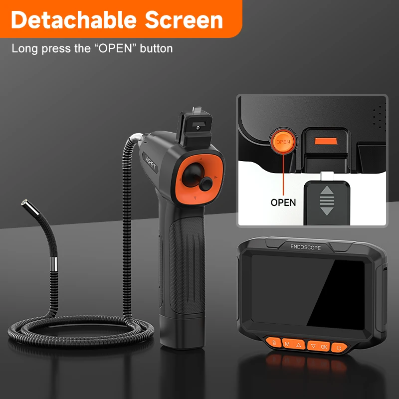 4-Way Articulating Endoscope Joystick 5’’ Screen All Way 360° Rotation Steering Camera Car Inspection Borescope Battery Optional