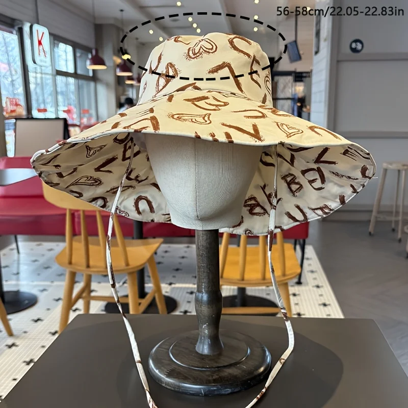 Women Graffiti Letter Bucket Hat with Wide Brim for Smaller Face Appearance, Featuring Tie Closure in Spring and Summer