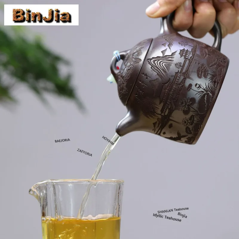 350ml Ancient Yixing Purple Clay Teapots Handmade Qinquan Pot Raw Ore Bronze Mud Kettle With Infuser Zisha Tea Set Tea Ceremony