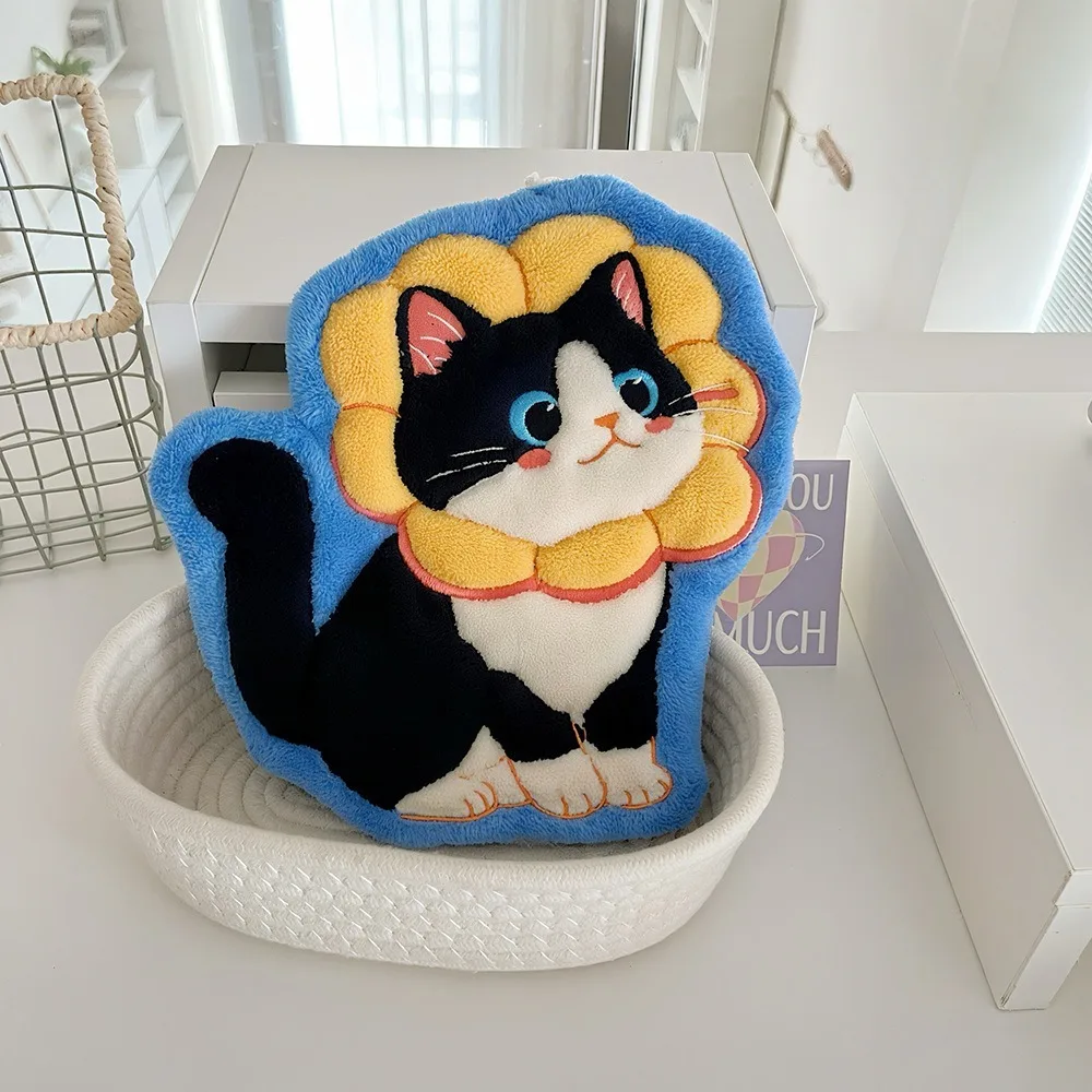 Cute Cat Hand Towel Coral Fleece Strong Water Absorption Bathroom Kerchief Thickened Hanging Style Toilet Handkerchief Kitchen