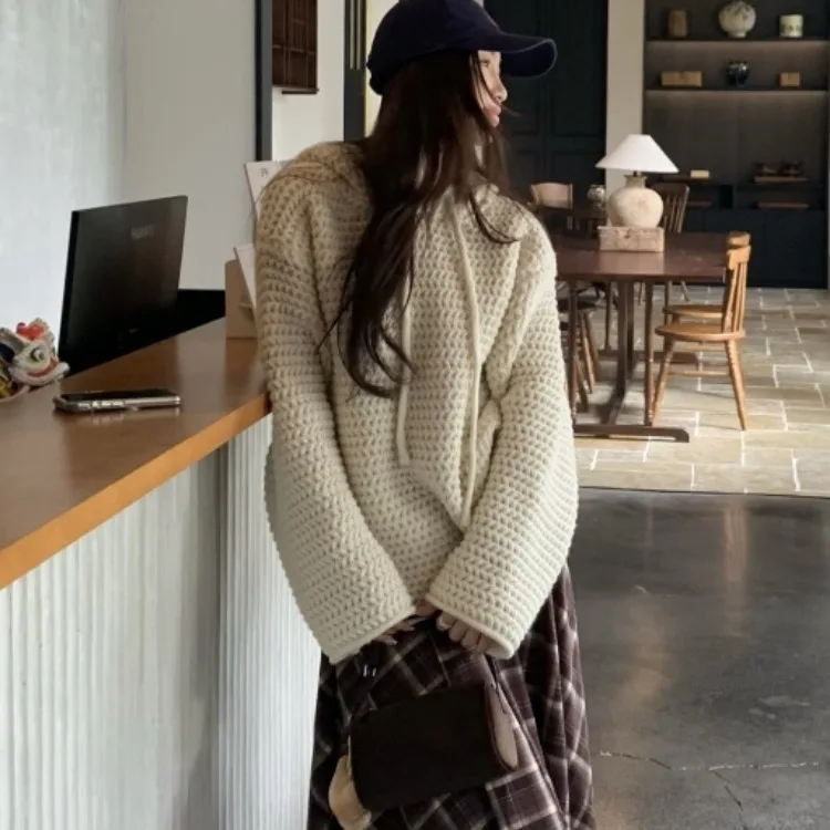 المرأة شيك فضفاض المجهزة هوديي سترة Thiened الصنوبر نمط الخريف الشتاء Faion بسيط الرجعية Aosphere الشعور