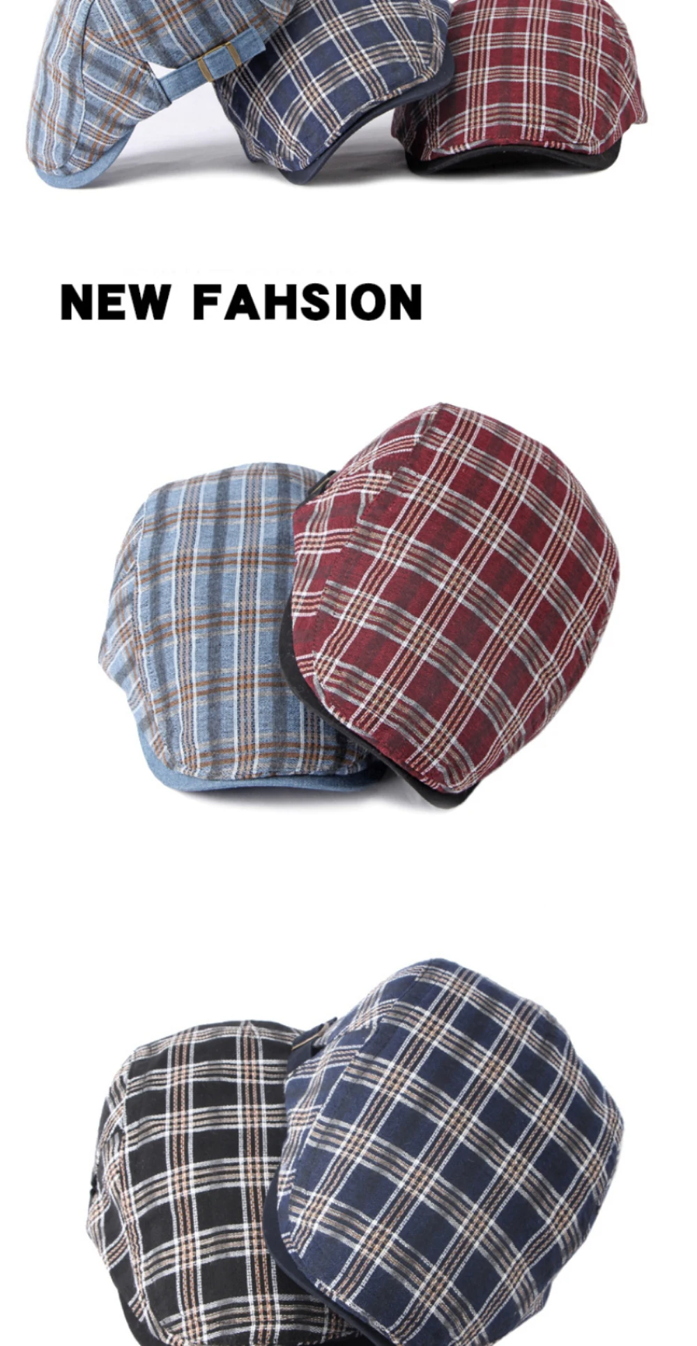 HT4640 Baskenmütze Mütze Männer Frauen Frühling Sommer Kappe Sonnenhut Einstellbare Ivy Flache Kappe Plaid Künstler Maler Baskenmütze Hut Männlich Weiblich Berets – Detail 2