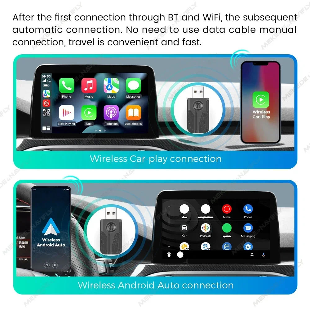 2 in 1 Wired To Wireless Mini AI Box Support Carplay Android Auto Plug & Play Non-inductive Connection 5G Wif BT5.0 USB To TypeC