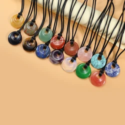 Natural Stone Crystal Big Hole Beads Pendant Pink Quartz Turquoise Amethyst Charms Waxed Cord Necklaces Women Men Jewelry Gifts
