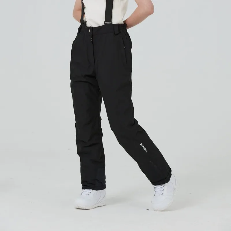 سروال تزلج قشرة قماش مرنة ولوحة مزدوجة فضفاضة مقاومة للرياح ومقاومة للماء ودافئة