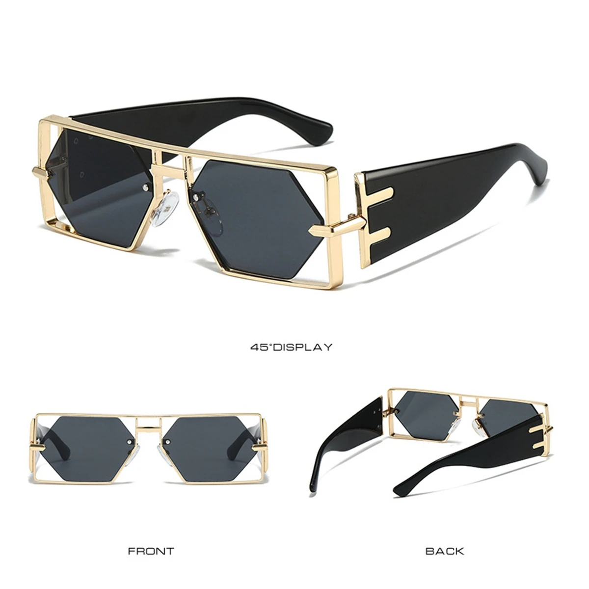 عدسات مسدس موضة إطار معدني مجوف النظارات الشمسية امرأة 2025 العصرية مصمم في الهواء الطلق الشاطئ واسعة حافة نظارات شمسية باردة UV400 #3