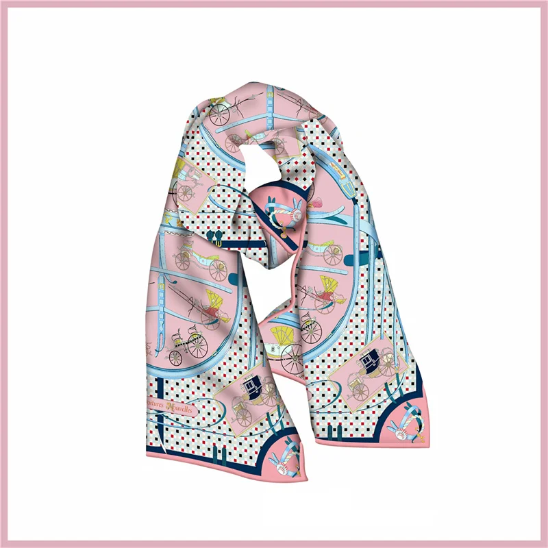 Pobing Twill Seiden schal Frauen Poncho Pferde kutsche gedruckt lange Schals Wraps Bandana großen Schal gerollte Hijabs weibliche Foulards – Detail 11