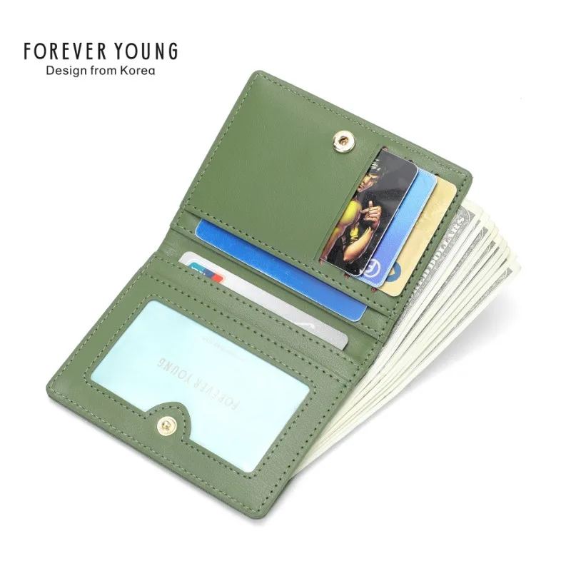 Forever Young Short Wallet Female Multi Card Position Coin Purse Ultra-thin Simple Ladies Wallet Solid Color Leather Wallet