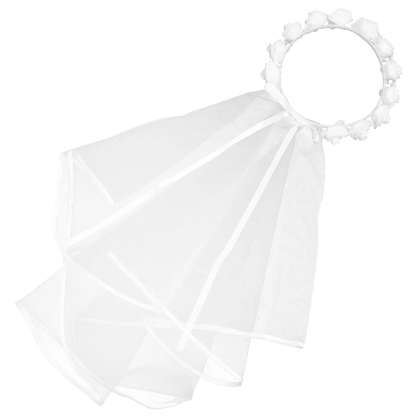 

Beautiful Rose Headband Bridal Veil White Lightweight Soft Cloth Gauze Short Bridal Veil for Bride Woman Wedding