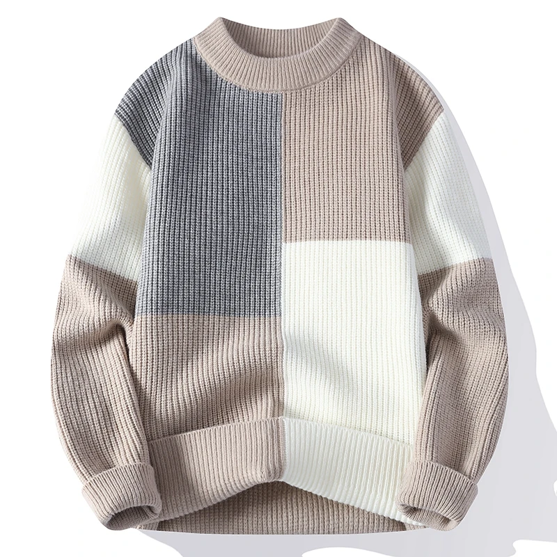 

Trendy Color Blo Knitted Sweater for Teenage Boys Autumn Winter New Arrival Slim Fit Long Sve round Ne Geometric Pattern