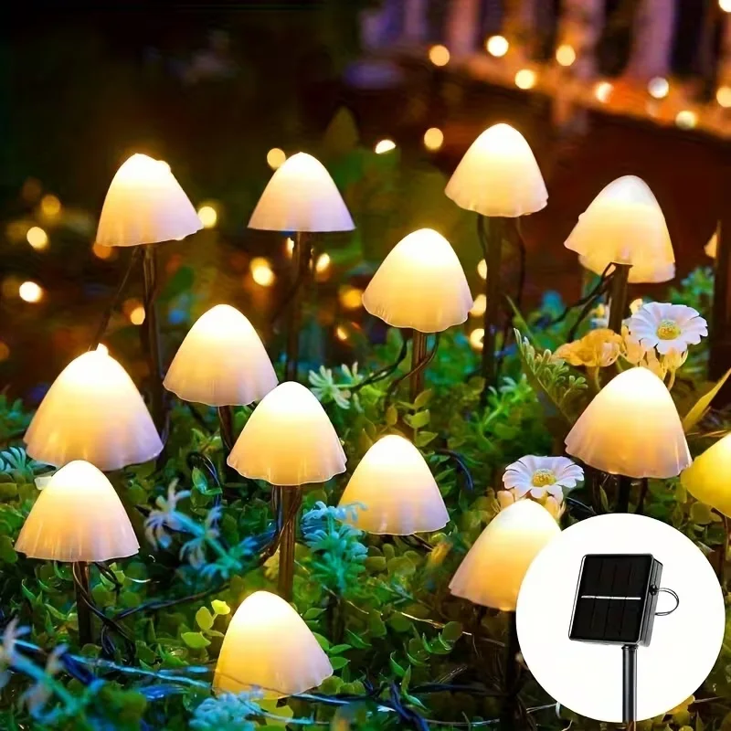 

Солнечные светильники-грибы 4,5 м, 12 LED, 8 режимов, для сада, двора, газона, вечеринок, Рождества