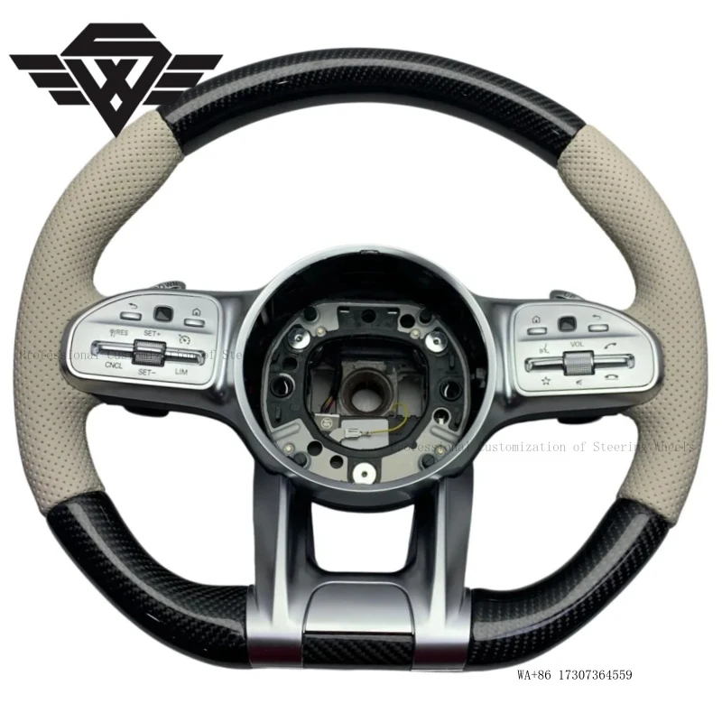 For Mercedes Benz 223 809 AMG GLE CLS GLA C Class Real Carbon Fiber and Beige Leather Steering Wheel Custom Luxury Interior
