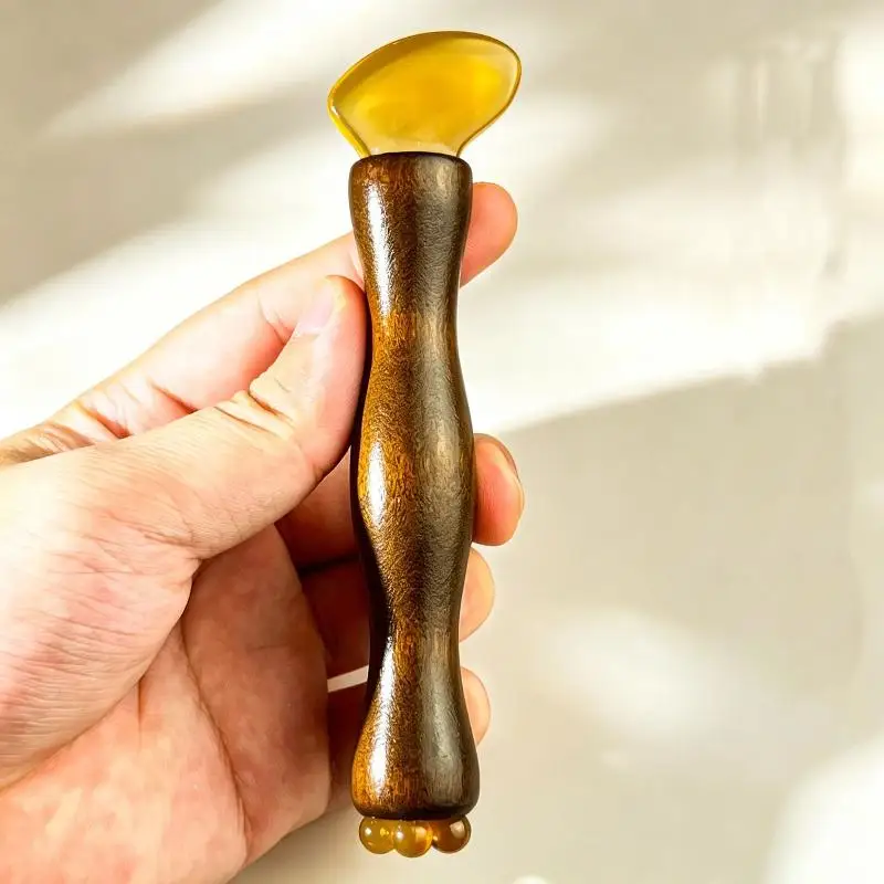 Professional Facial Gua Sha Massager Lotus Seedpod Brass Bead Rosewood Tool for Salon & Home Face Contouring Skincare