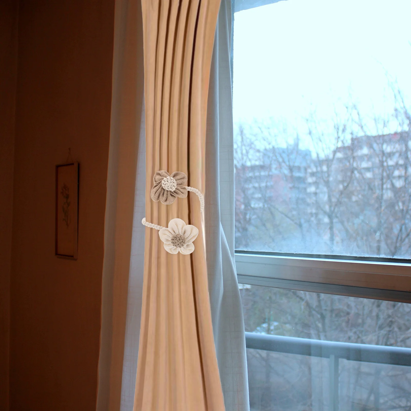 

2Pcs Floral Curtain Tiebacks Farmhouse Style Jute Rope Tie Backs for Drapes Curtains Boho Aesthetic Room Decor