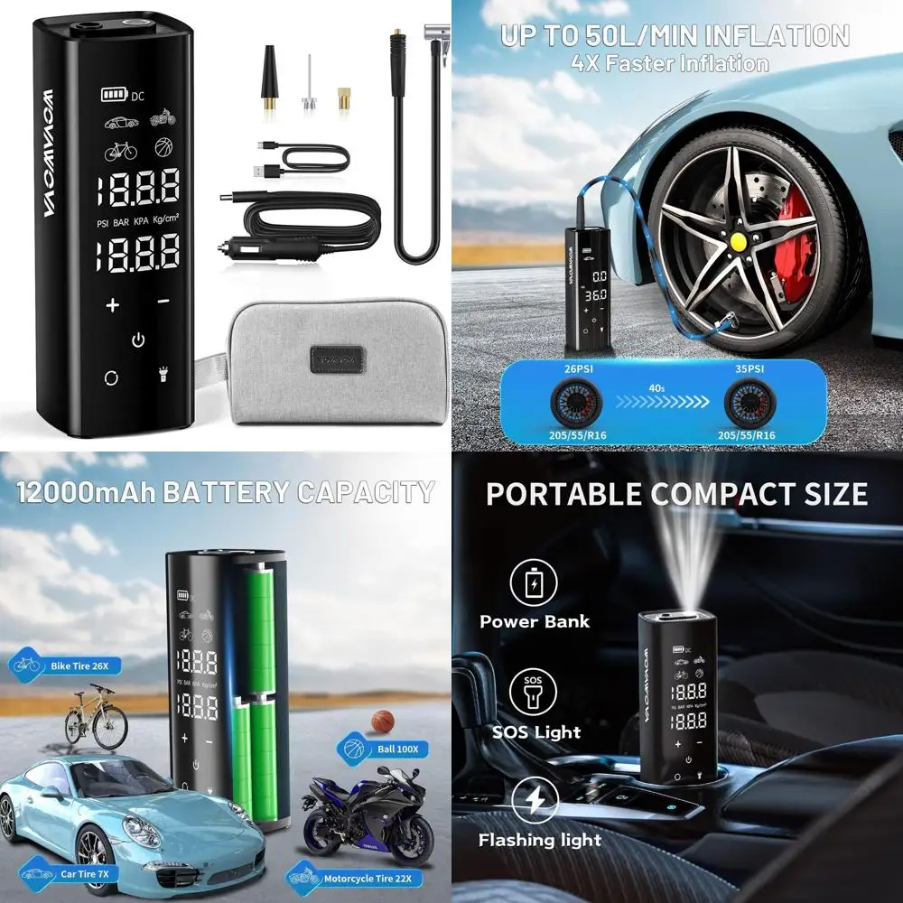 

Портативный воздушный компрессор lnflator для шин, беспроводной, 150 фунтов на квадратный дюйм и быстрое накачивание 4X, воздушный насос 12000 мАч, полноэкранный сенсорный экран 7,4 дюйма, шины P