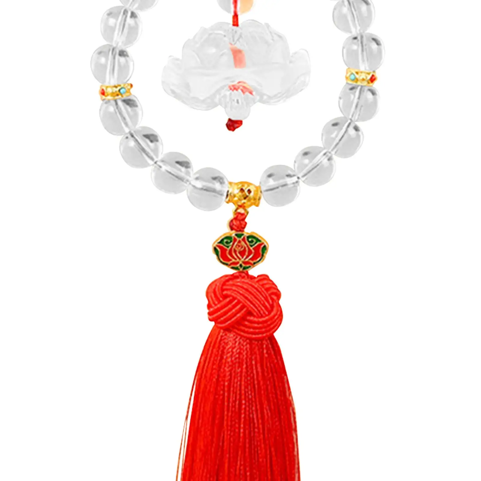 

Lotus Design Rear View Mirror Hanging Glass Car Charm Pendant with Tassel for Car Home Office Blessing