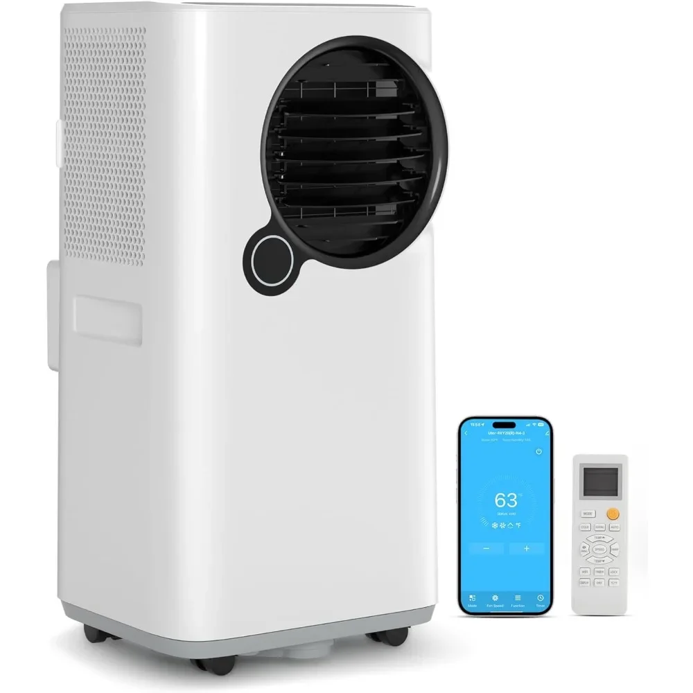 Condicionadores de ar portáteis com ventilador e desumidificador, Unidade de CA, Refrigeração e Aquecimento, Modo Inteligente e Suspensão, Balanço Automático, 16000 BTU, 5 em 1, 24H