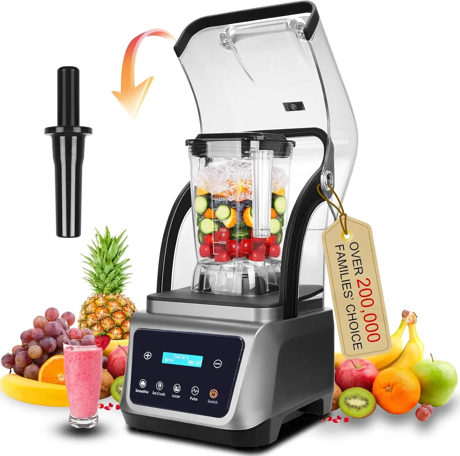 Коммерческий блендер со звукоизоляцией, 4 предварительно запрограммированных блендера, тихие профессиональные блендеры на 70 унций, сверхмощный блендер с