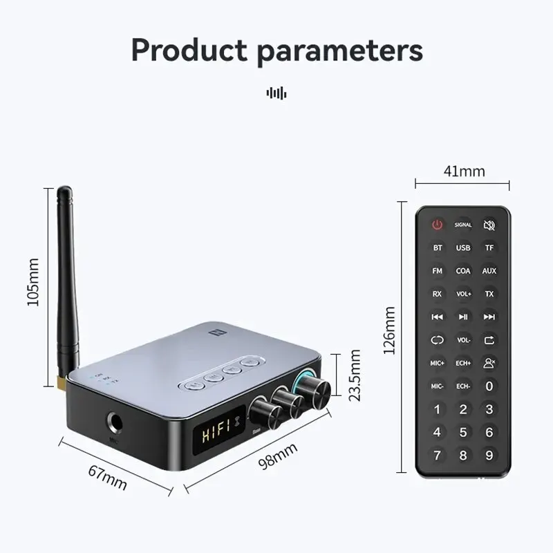 M9/M9Pro Odbiornik audio Bluetooth Nadajnik DSP Adapter bezprzewodowy NFC/AUX/RCA/USB U-Disk/TF 6.5 Mic Karaoke/Coaxial/FM Radio