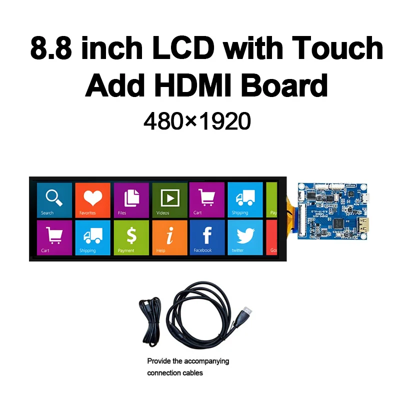8.8 inch 1920x480 Stretched Bar Touch Screen LCD Display HDMI Controller Driver Board for Advertising Machine Car Monitoring